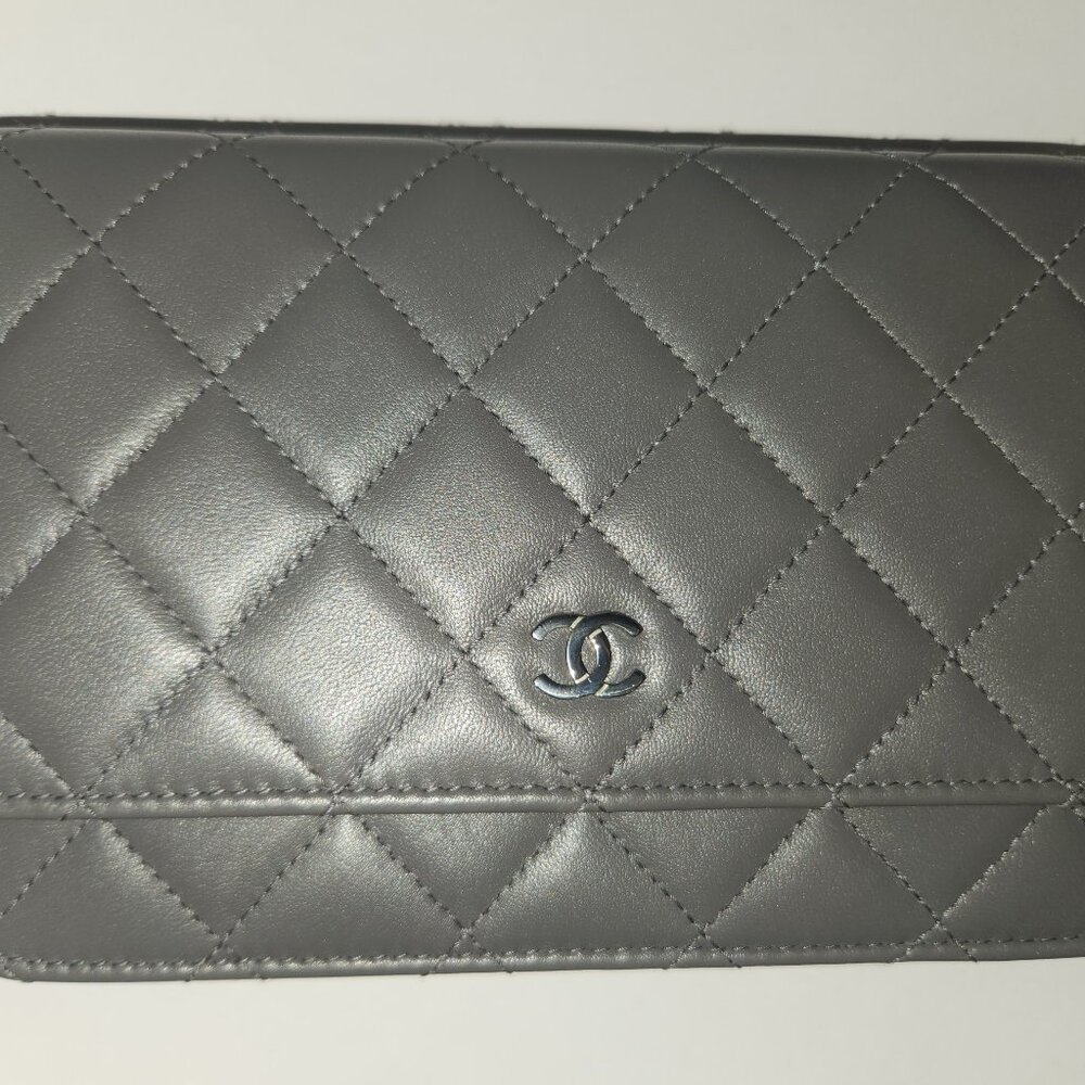Chanel Caviar Quilted Boy Wallet On Chain WOC Grey